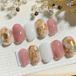 現品 ネイルチップ＊上品ピンク冬ネイル/ショートラウンド ネイル