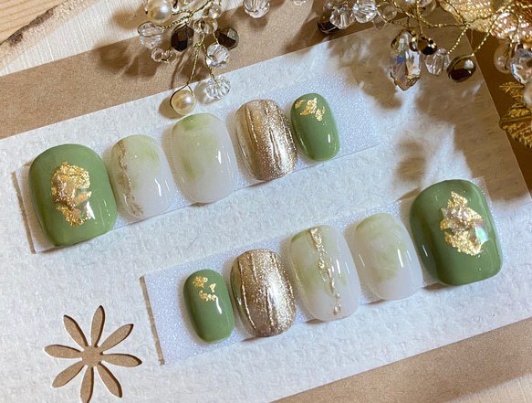 ネイルチップ 緑 花 ショート つけ爪 24枚 抹茶 (抹茶Floral) ネイルチップ 緑 花 ショート つけ爪 24枚 抹茶 (抹茶Floral