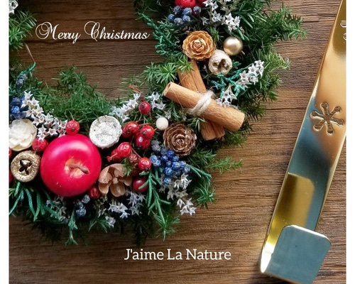 ☆リースハンガー付き♪リボンが選べる☆クリスマスリース（リンゴ付き