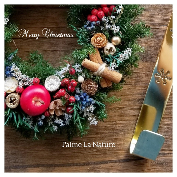 ☆リースハンガー付き♪リボンが選べる☆クリスマスリース（リンゴ付き