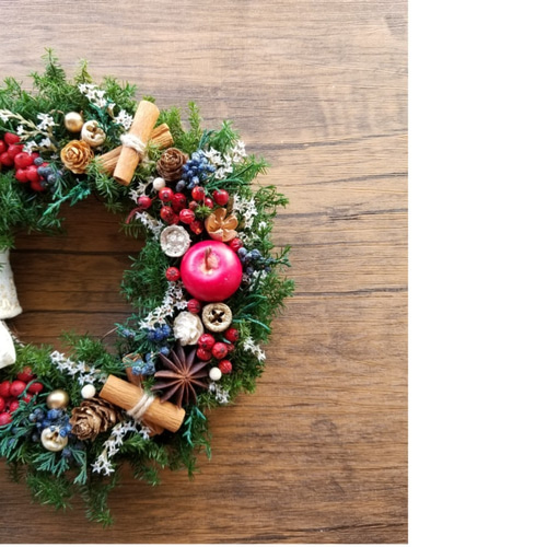 ☆リースハンガー付き♪リボンが選べる☆クリスマスリース（リンゴ付き