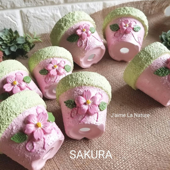 ★再販★リメ鉢「SAKURA -さくらリボン- 」2.5号サイズ　２個セット 2枚目の画像