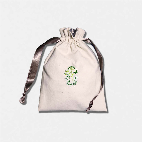 草花の刺繍ポーチ　グリーン 1枚目の画像