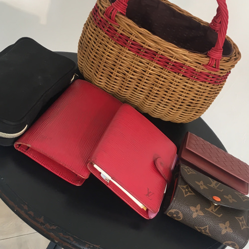 最終値下げ 再再再値下げしました かごバッグ（赤ストライプ）内袋付  