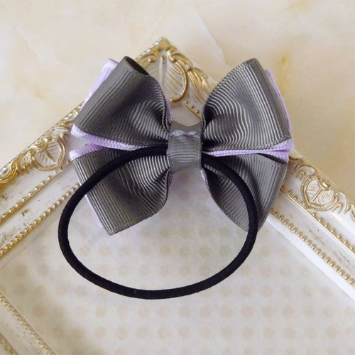 モロッカン柄＊ラベンダー×グレー＊重ねリボンヘアゴム ヘアゴム  