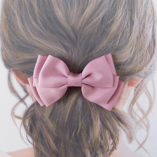ダブルリボン ヘアゴム ♡スモーキーピンク×スモーキーピンク♡