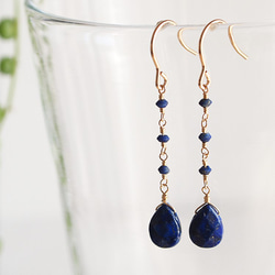 14KGF Lapis Lazuli Drop Earrings 第1張的照片