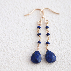 14KGF Lapis Lazuli Drop Earrings 第3張的照片