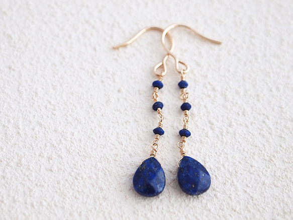 14KGF Lapis Lazuli Drop Earrings 第3張的照片