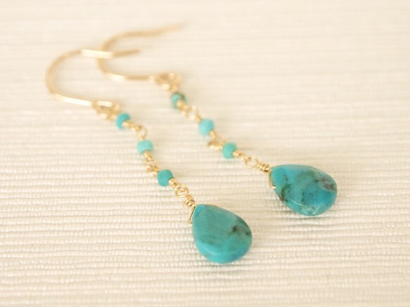 14KGF Turquoise Drop Earrings 第1張的照片