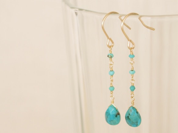 14KGF Turquoise Drop Earrings 2枚目の画像
