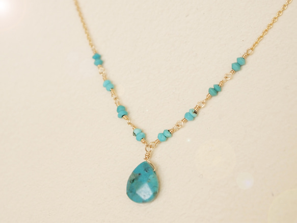 14KGF Drop Turquoise Necklace 2枚目の画像