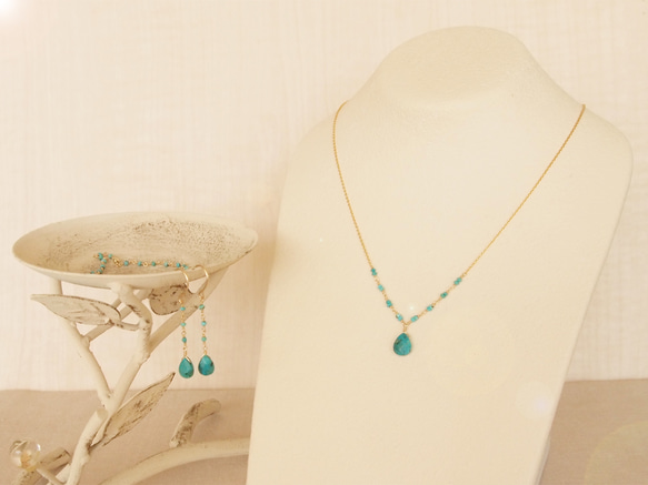 14KGF Drop Turquoise Necklace 第3張的照片