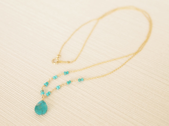 14KGF Drop Turquoise Necklace 第4張的照片