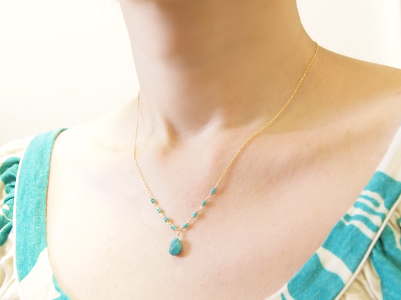 14KGF Drop Turquoise Necklace 第5張的照片