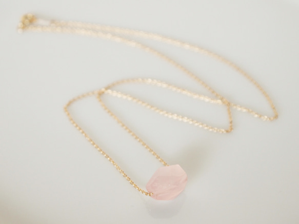 【20％OFF】14KGF Pastel Stone Necklace / Rose Quartz 第2張的照片