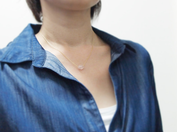 【20％OFF】14KGF Pastel Stone Necklace / Rose Quartz 第4張的照片