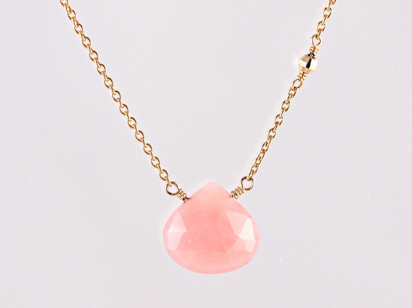 14KGF Pink Opal Mirror Necklace 第2張的照片