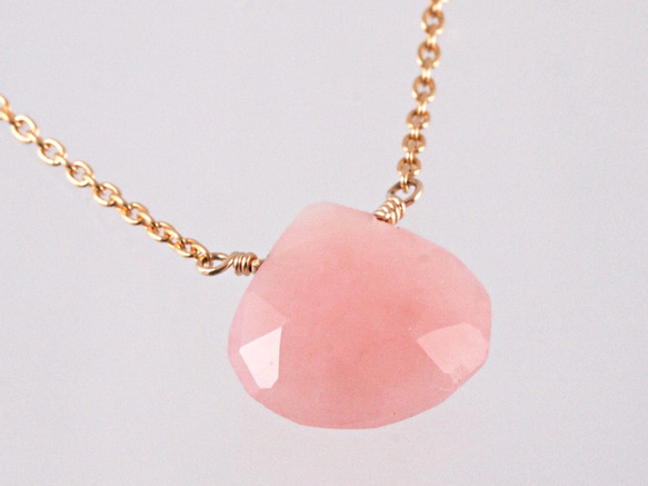 14KGF Pink Opal Mirror Necklace 第3張的照片