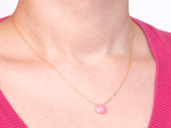 14KGF Pink Opal Mirror Necklace 第5張的照片