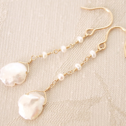 14KGF Petal Pearl Earrings 第2張的照片