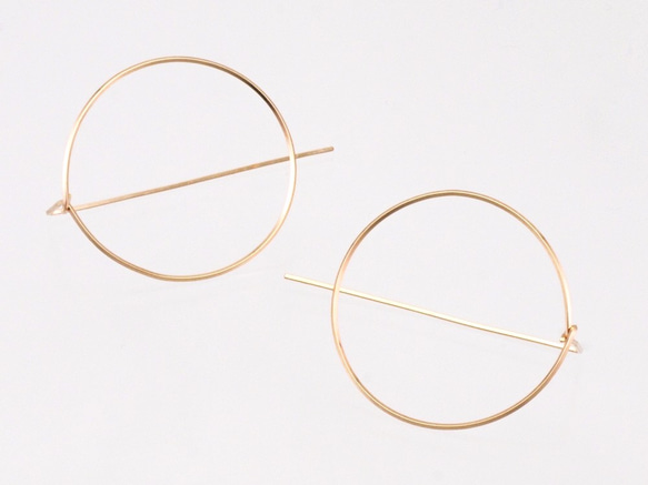 14KGF Square Wire Earrings / Circle 第4張的照片