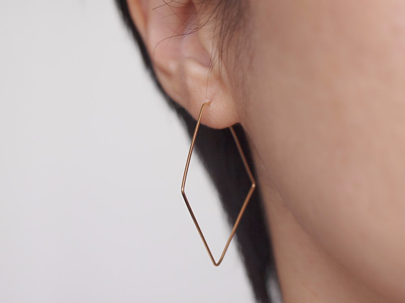 14KGF Square Wire Earrings / Dia 5枚目の画像