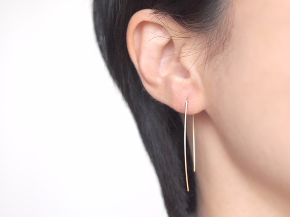 14KGF Square Wire Earrings / Curve 第1張的照片