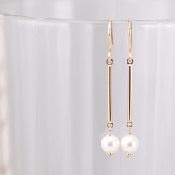 14KGF Pendulum Pearl Earrings 第2張的照片