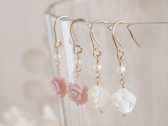 14KGF Sugar Rose Earrings WH 第4張的照片