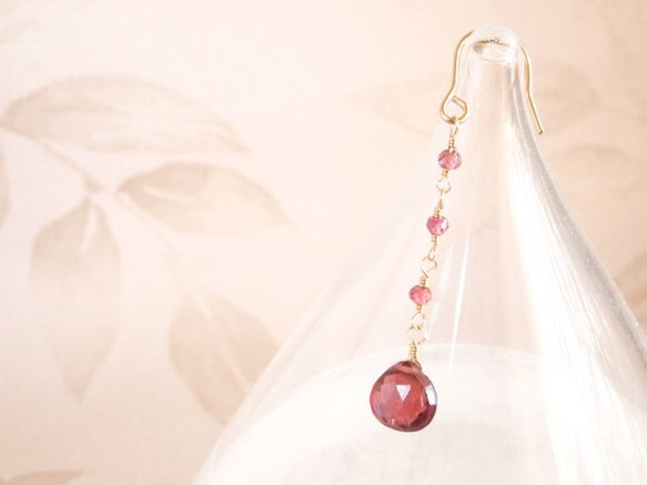 14KGF Garnet Earrings 第3張的照片