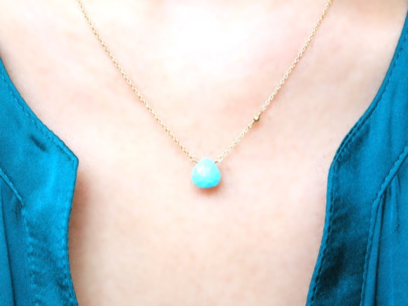 14KGF Turquoise Mirror Necklace 第4張的照片