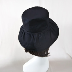 帽子 コットン 折りたたみ　着物リメイク　春 夏　UV つば広　黒 ブラック 4枚目の画像
