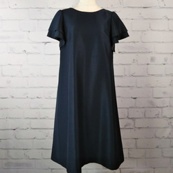 サンプル品 販売 Ａラインドレス シャンタンワンピース ネイビー 総裏仕立て 2枚目の画像
