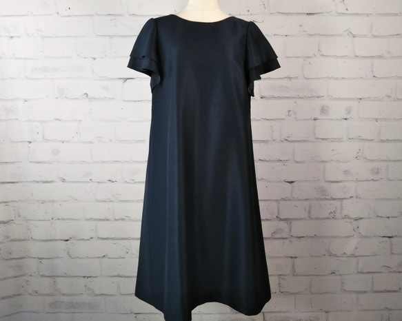 サンプル品 販売 Ａラインドレス シャンタンワンピース ネイビー 総裏仕立て 2枚目の画像