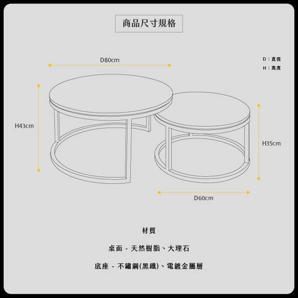 大理石圓形組合茶几（大＋小）（不鏽鋼鍍鈦黑） | 石材系列 客廳茶几 可收 現代風 第10張的照片