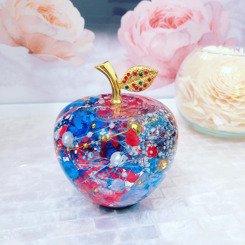 赤×青 りんごハーバリウム♡プレゼントギフトにも♡リンゴアップル