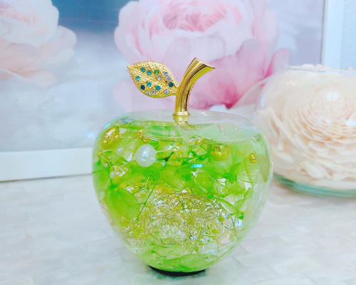 グリーン　アップル　りんごの置き物　固まるハーバリウム リンゴの置き物 グリーンアップル 固まるハーバリウム