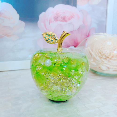 アップルグリーン 黄緑リンゴ ハーバリウム♡プレゼントギフトにも♡青