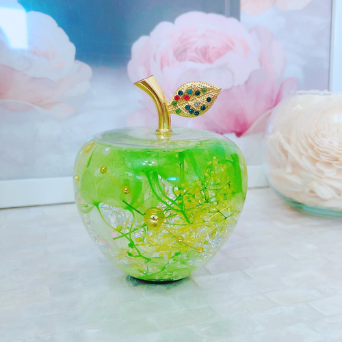 アップルグリーン 黄緑リンゴ ハーバリウム♡プレゼントギフトにも♡青