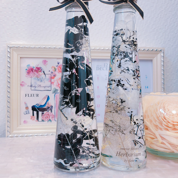 送料無料！！ブラック×ホワイト♡フラワーインテリア ハーバリウム  