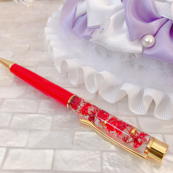 赤 ハーバリウムボールペン♡プレゼントギフトにも♡ ペン・筆記