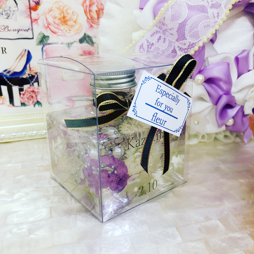 青薔薇スクエアーハーバリウム♡メッセージ名入れ可能
