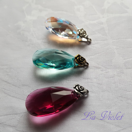 28mm】スワロフスキー使用 大粒ドロップ ネックレス～クリスタル