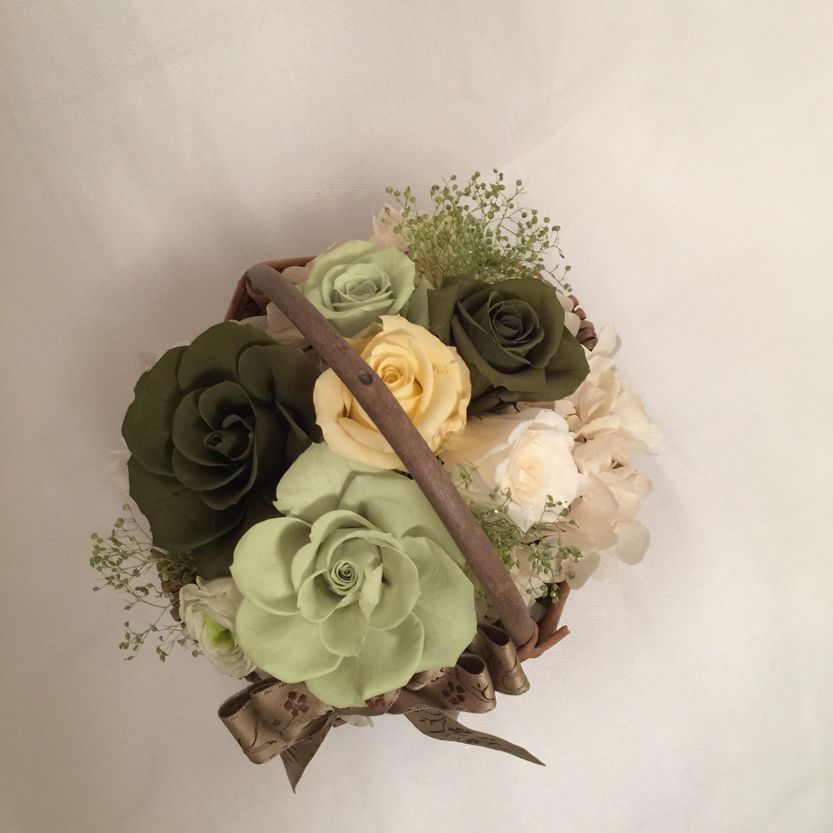 フラワーかごアレンジ(グリーン)