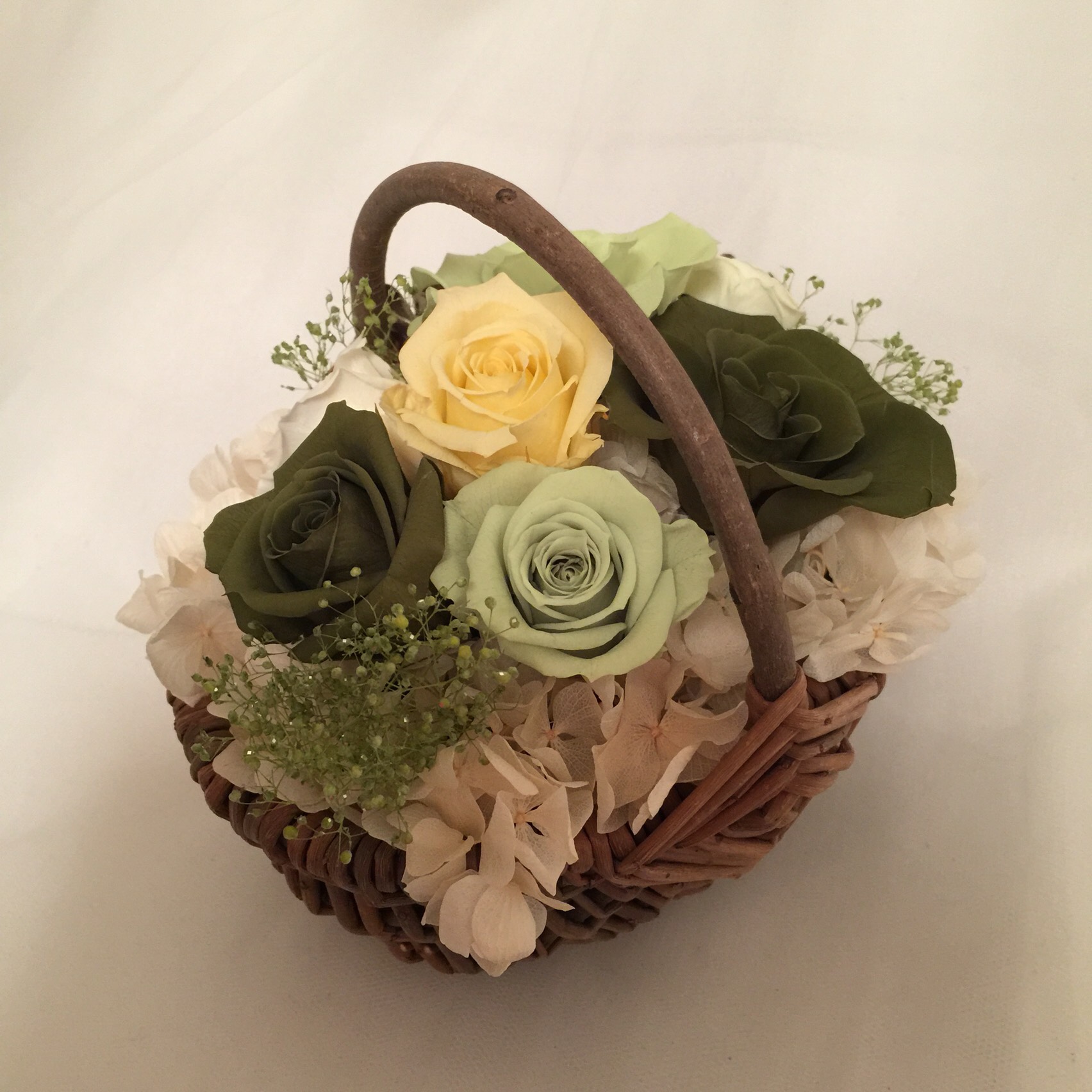 フラワーかごアレンジ(グリーン)