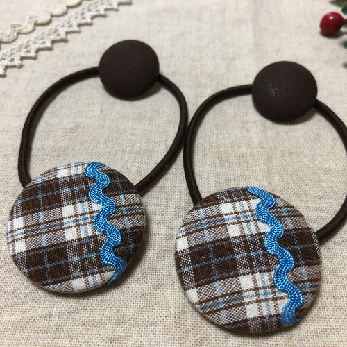 creema限定』がま口ポーチとヘアゴムのセット♪ 紫小花リバティ/水色