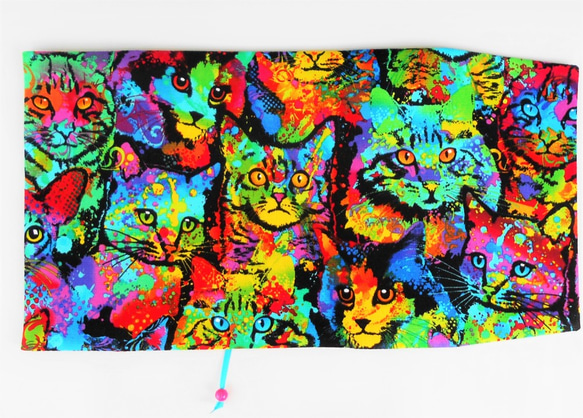 再販：creema限定【文庫本用ブックカバー】極彩色の猫(USAコットン） 3枚目の画像