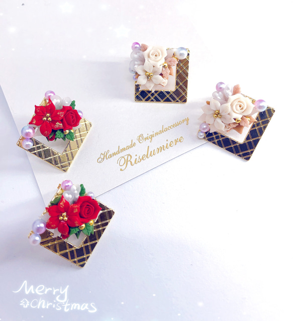 ＊Xmas bouquet＊ピアス／イヤリング（ホワイト） 1枚目の画像