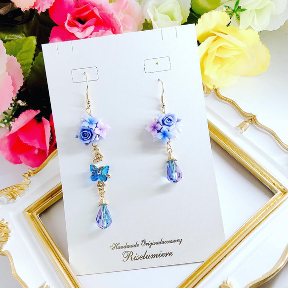 ブルーローズのアシンメトリー＊ピアス／イヤリング ピアス（フック 
